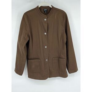 Eileen Fisher Brown Metal Snap Mandarin Collar Blazer Jacket Front Size Small